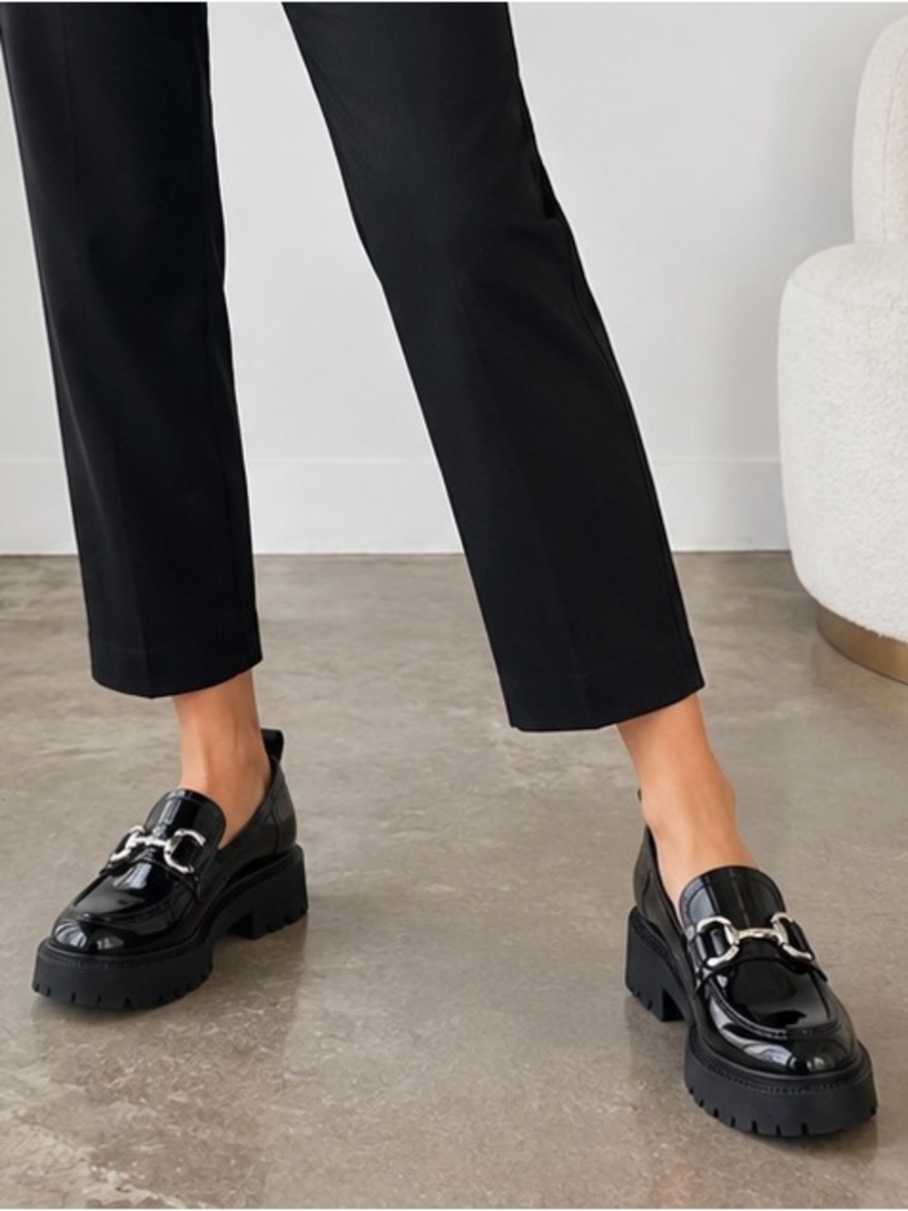Madden Girl Black Patent Chunky Platform Loafers Size 6.5 NWT
